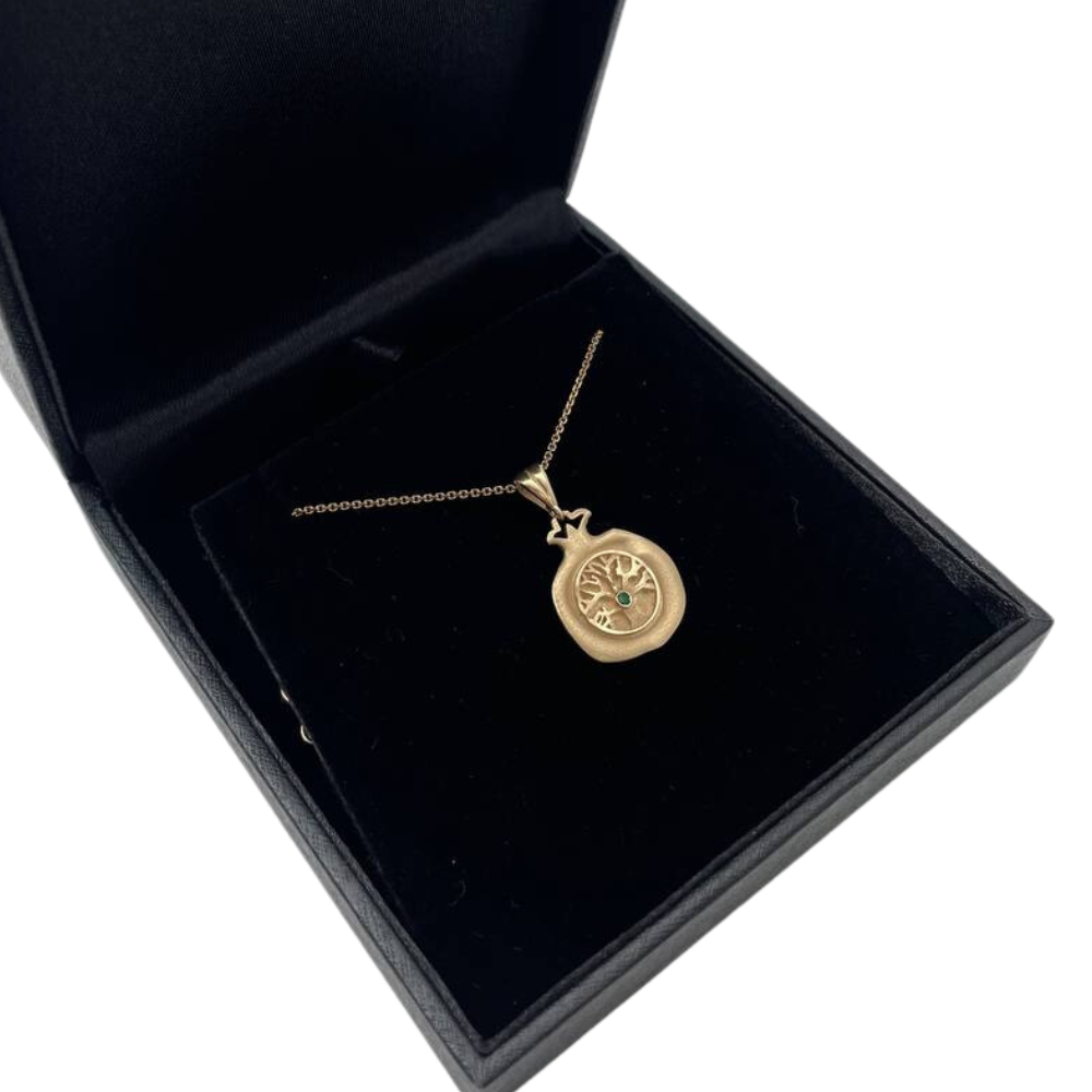Birthstone Pomegranate Pendant in 14K Gold - Success and Abundance