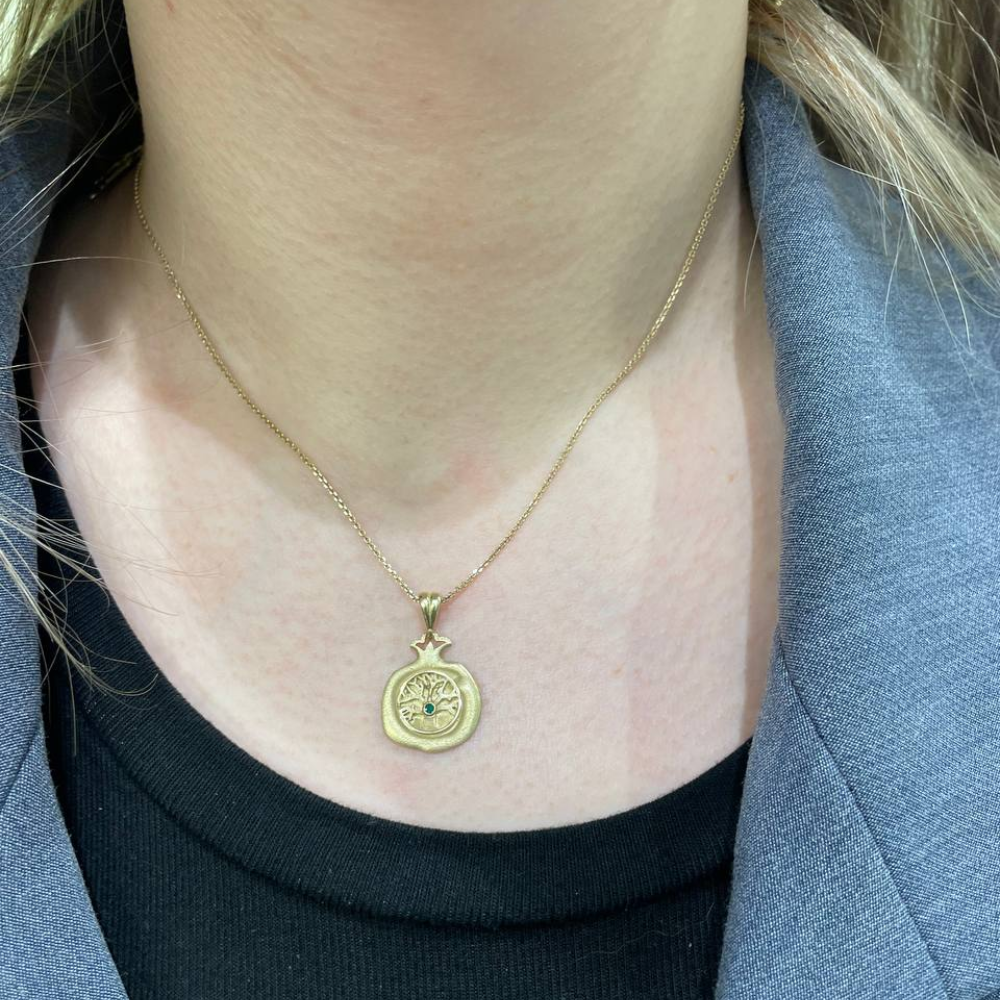 Birthstone Pomegranate Pendant in 14K Gold - Success and Abundance