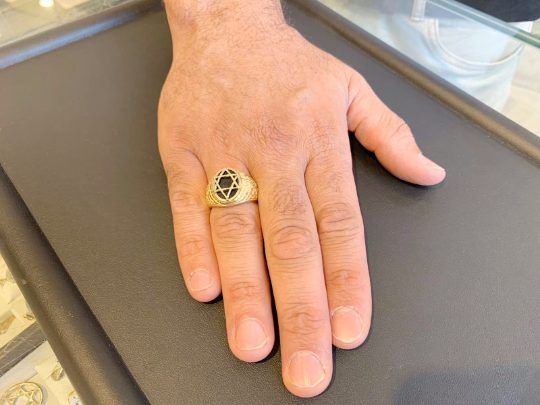 Star of David Signet Ring - 14k Yellow Gold with Black Onyx Stone