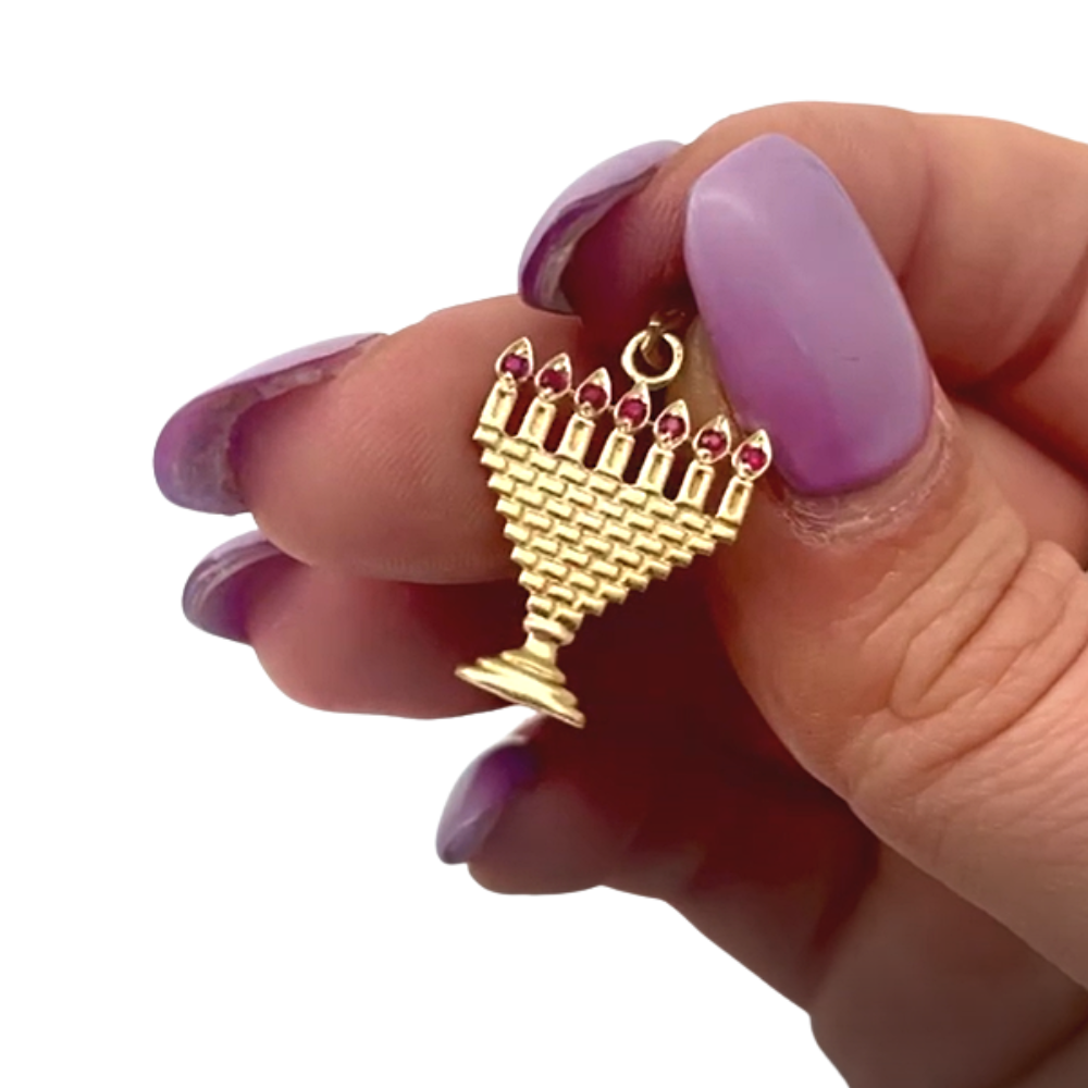 Kotel Menorah Pendant in 14k Gold Ruby