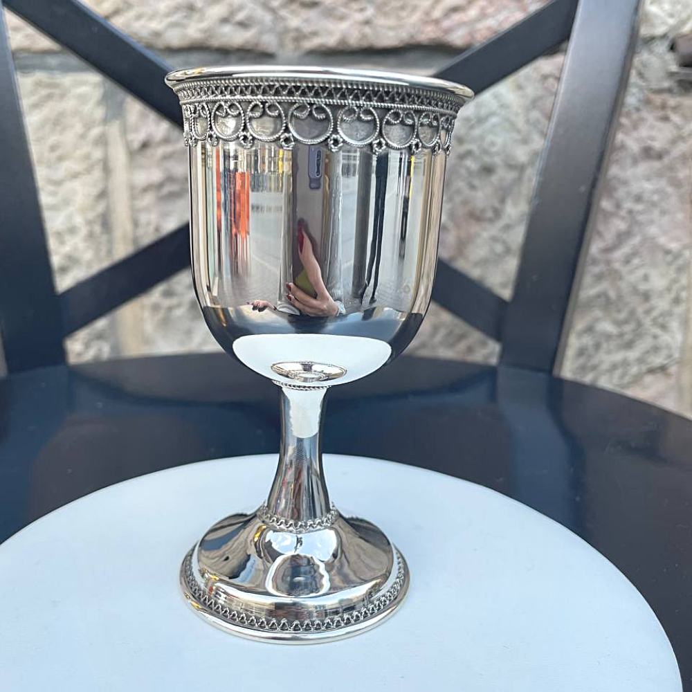 Classic Kiddush Cup - Lior Embellished Design in Silver