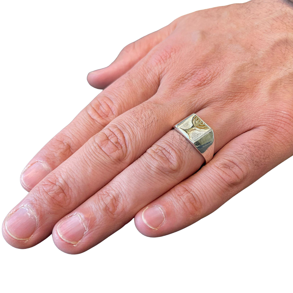 Sterling Silver and Gold Menorah Jewish Ring