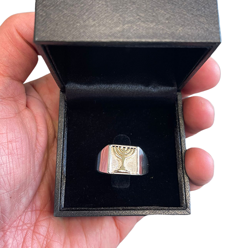 Sterling Silver and Gold Menorah Jewish Ring
