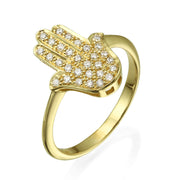 14K Gold Large Hamsa Ring Diamond Studded