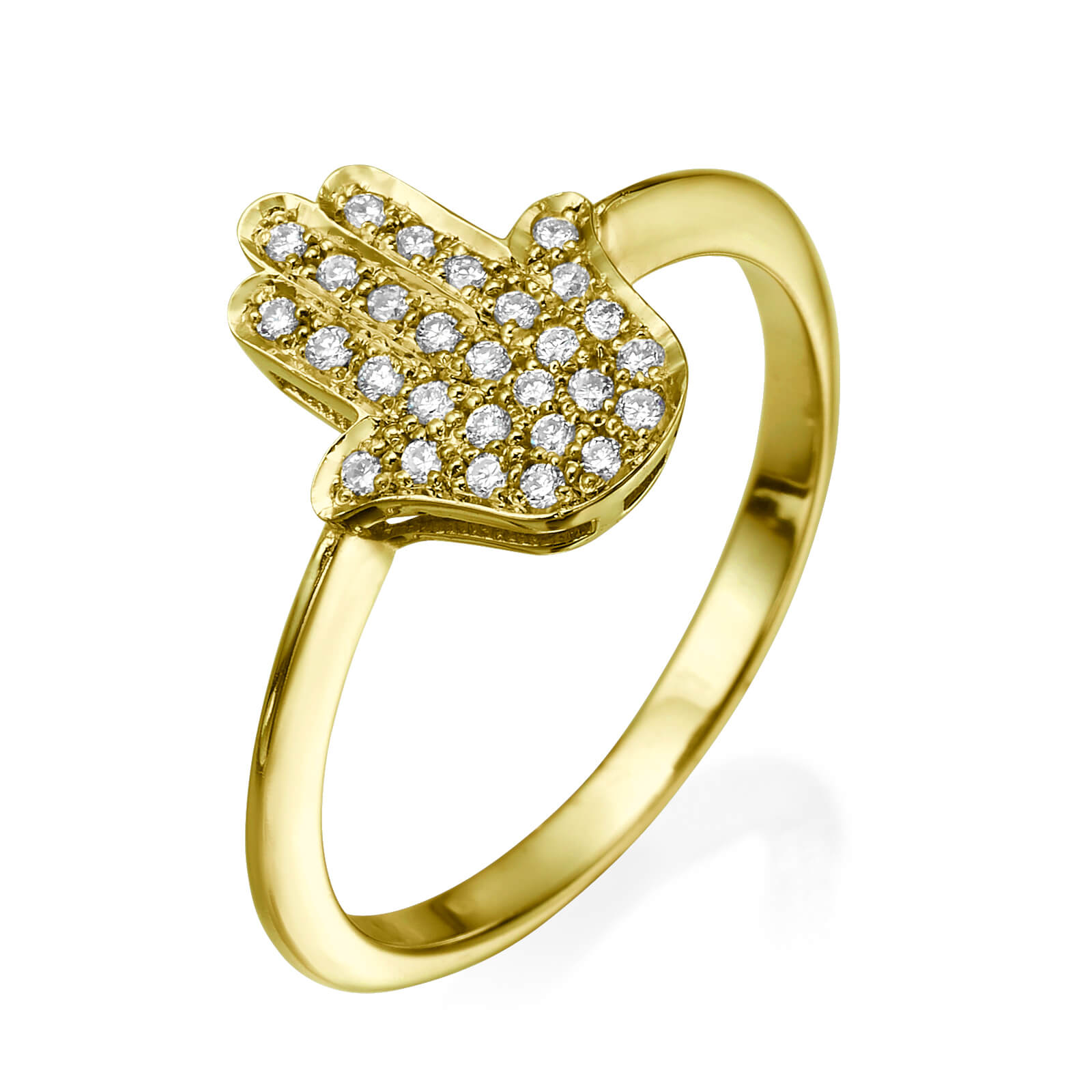 14k Gold Small Hamsa Ring Diamond Studded
