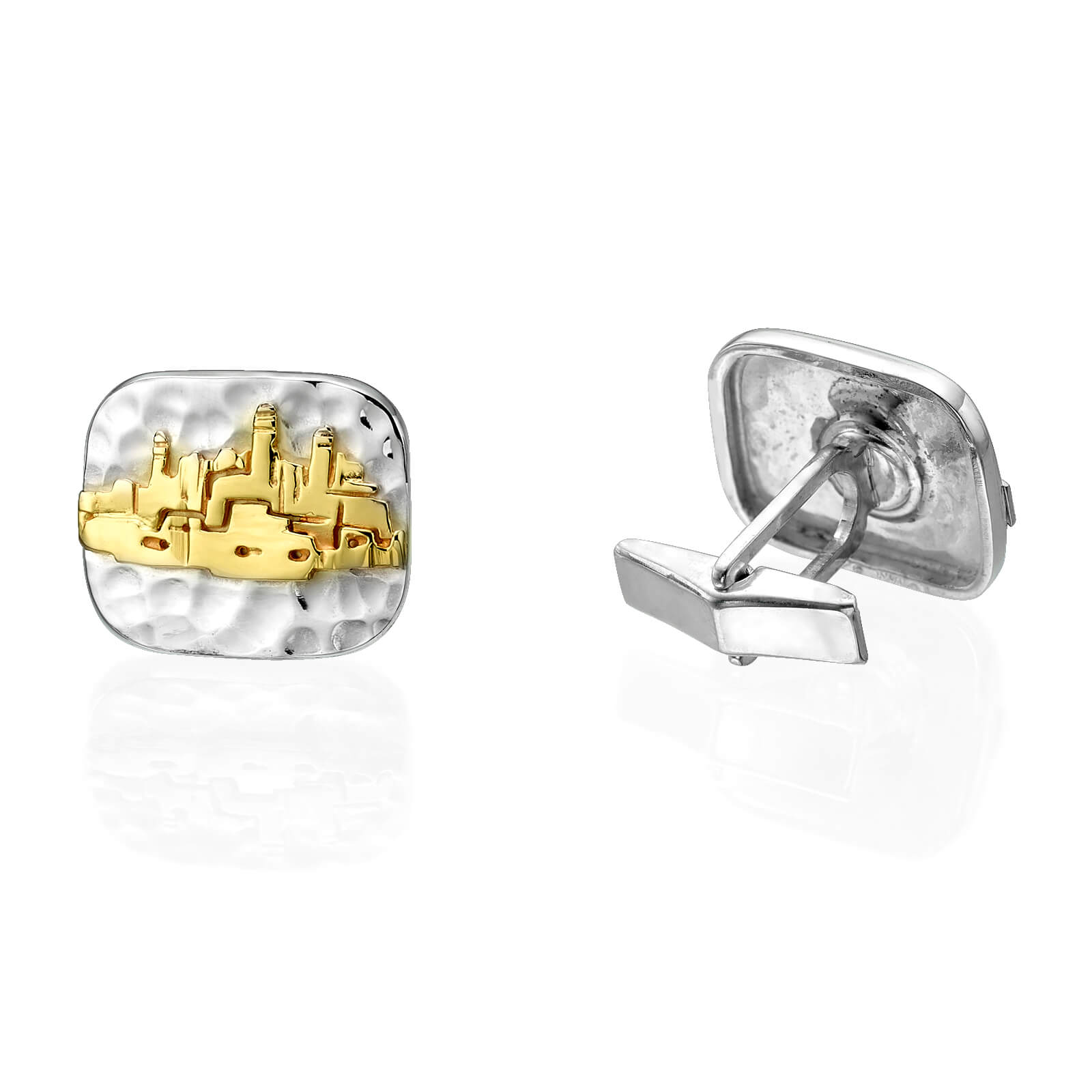 Jerusalem Cufflinks in Hammered Silver and Gold