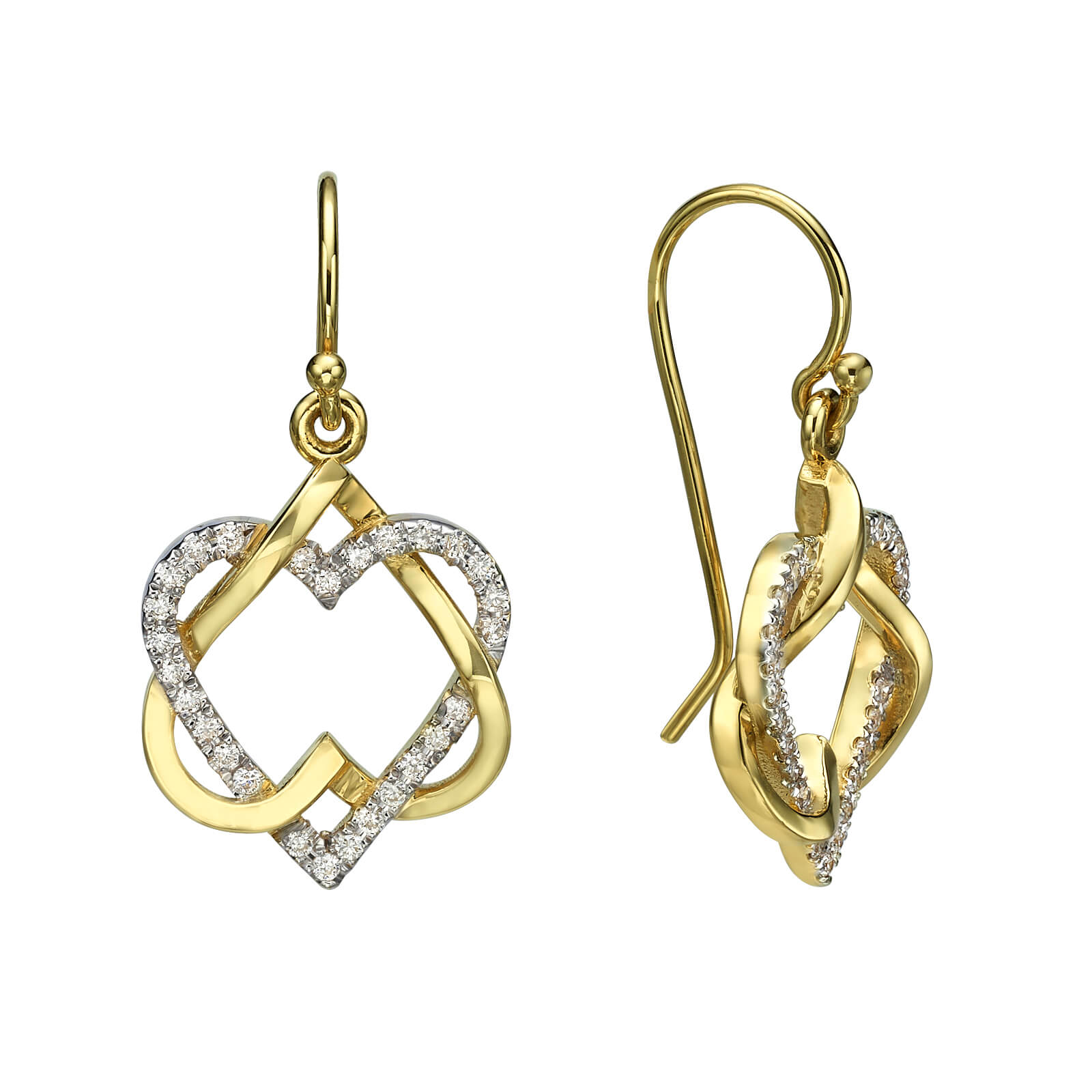 Diamond Heart Star of David Earrings
