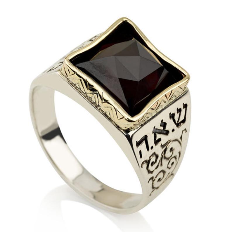 14K Gold and Silver 5 Metals with Black Onyx Kabbalah Ring