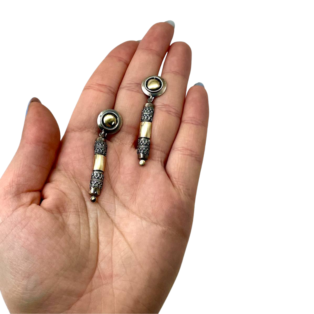 Silver and 14k Gold Yemenite Earrings