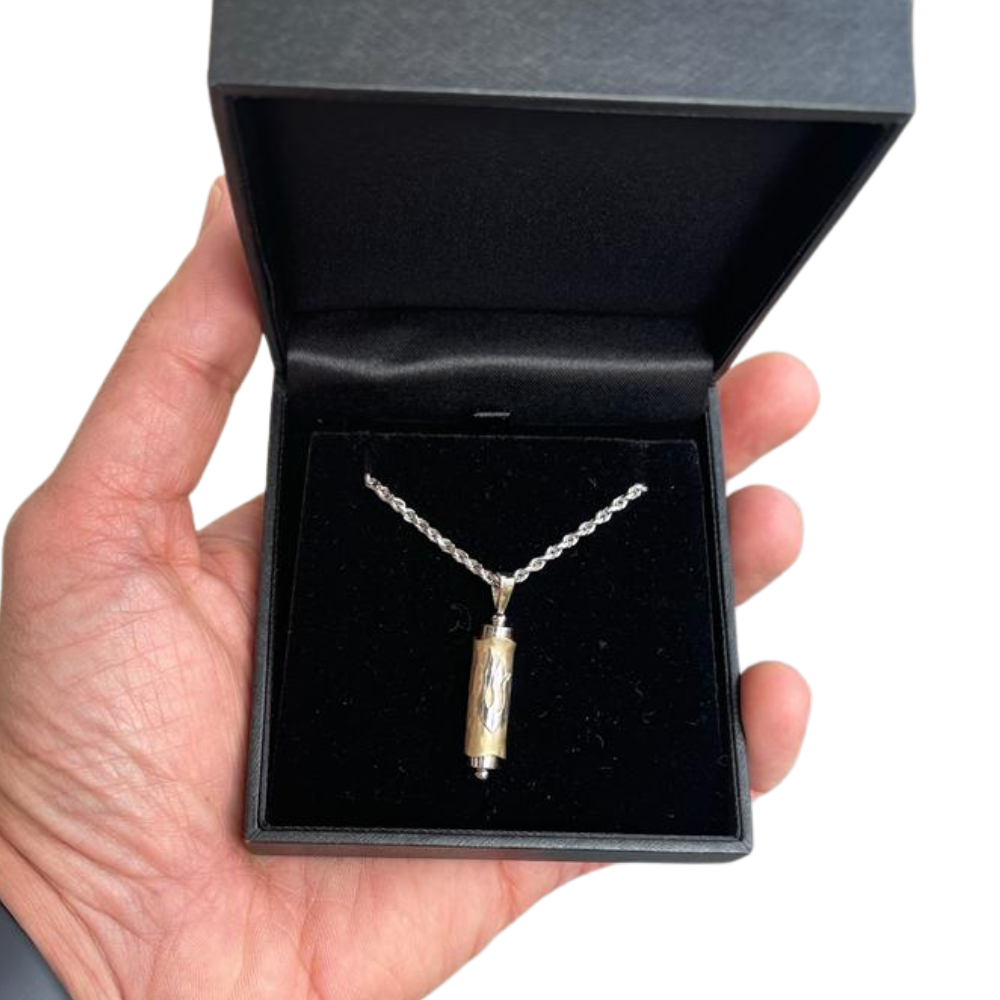 Mezuzah Shin Symbol Pendant in 14k Dual Tone Gold