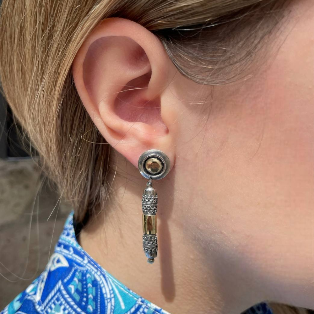 Silver and 14k Gold Yemenite Earrings