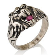 Oxidized Silver Lion of Judah Ruby Ring