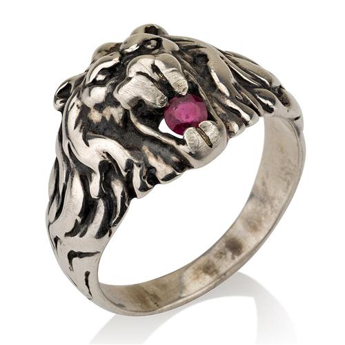 Oxidized Silver Lion of Judah Ruby Ring