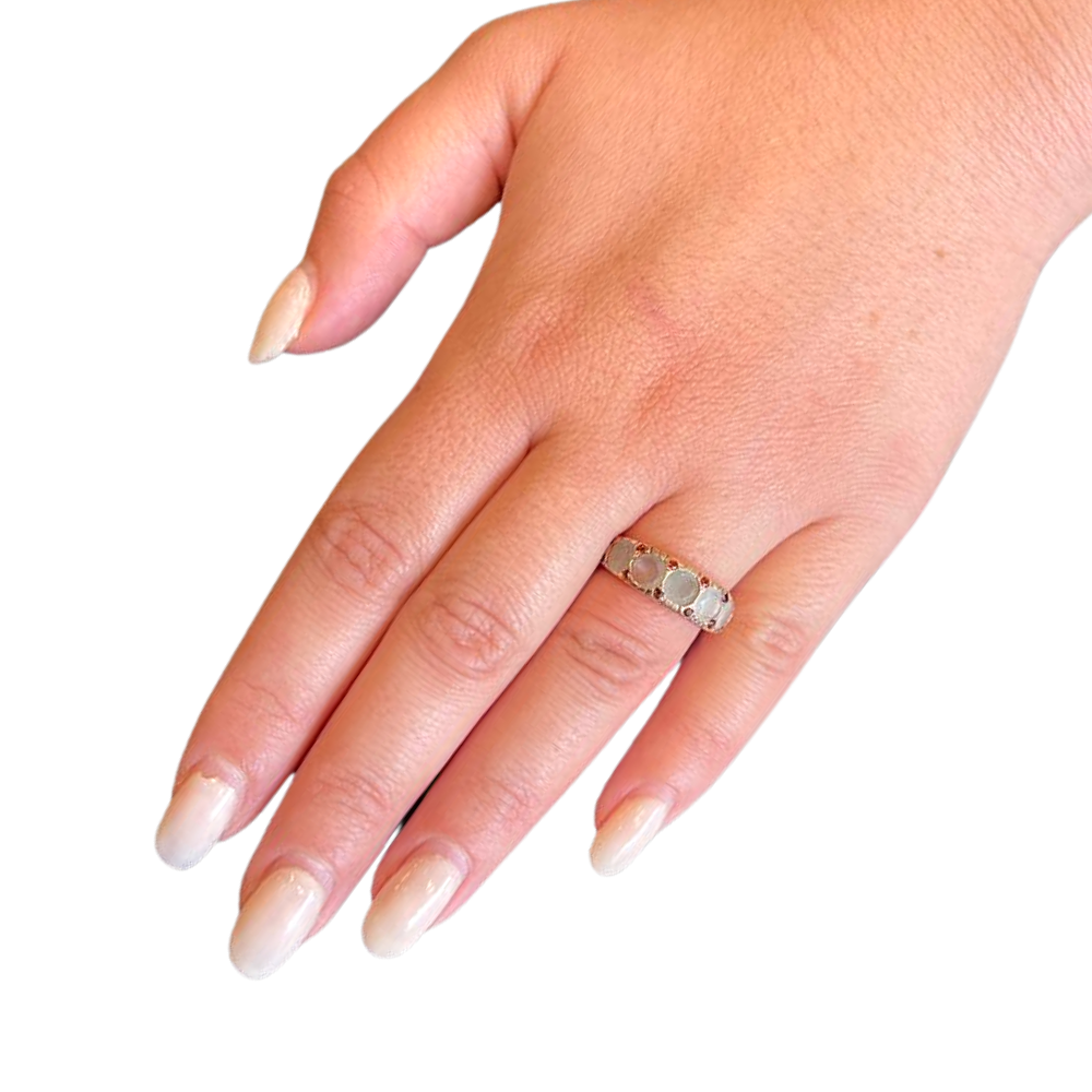 14K Rose Gold Vintage Style Aquamarine and Garnet Ring