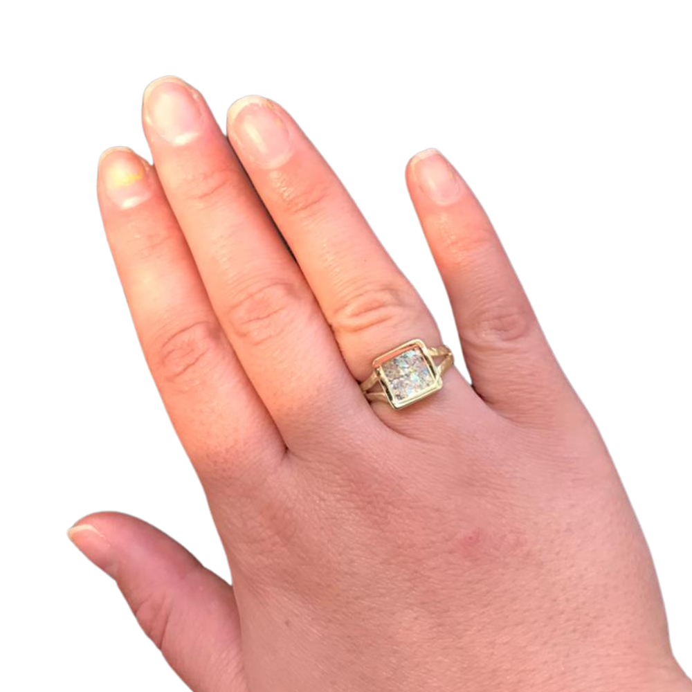 14k Yellow Gold Roman Glass Square Ring