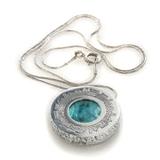 Eilat stone jewellery | Round Textured Silver Necklace - Jerusalem Skyline