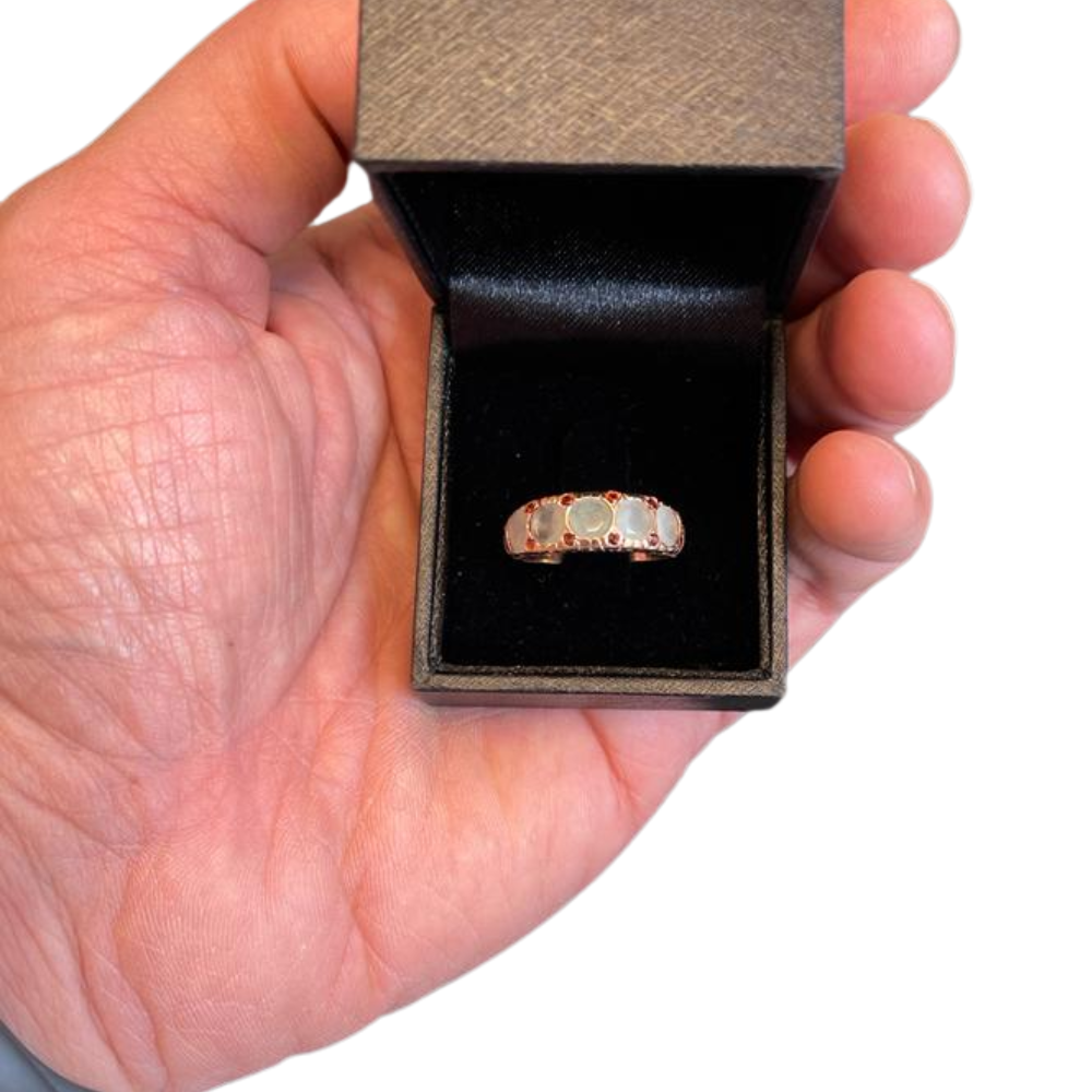 14K Rose Gold Vintage Style Aquamarine and Garnet Ring