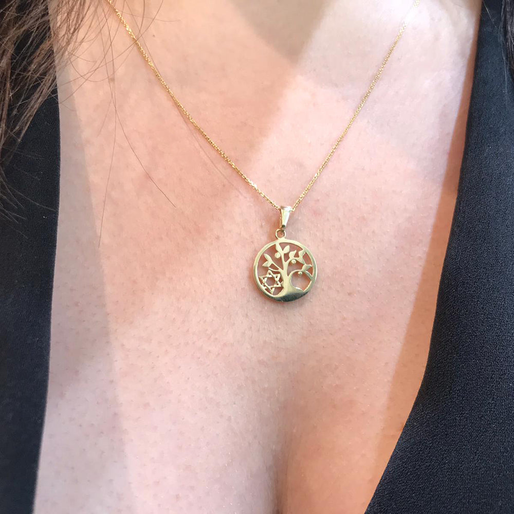 Tree of Life & Star of David Pendant in 14K Gold