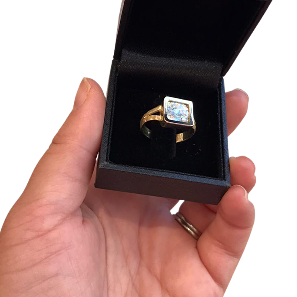 14k Yellow Gold Roman Glass Square Ring