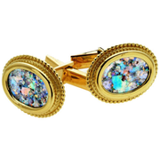 Yemenite 14k Gold Oval Roman Glass Cufflinks
