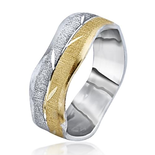 Yellow and White Gold Leaves Wavy Wedding Ring