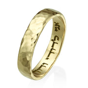 Hammered 14K Gold Wedding Band Laser Engraved