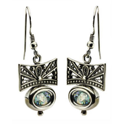 Sterling Silver Filigree Roman Glass Oval Earrings