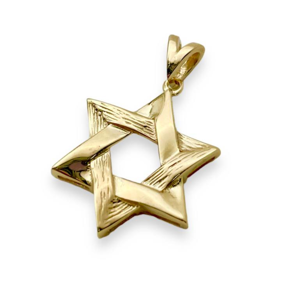 Modern Star of David Pendant in 14K Gold Semi Textured Interwoven Style