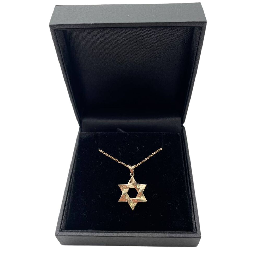 Modern Star of David Pendant in 14K Gold Semi Textured Interwoven Style