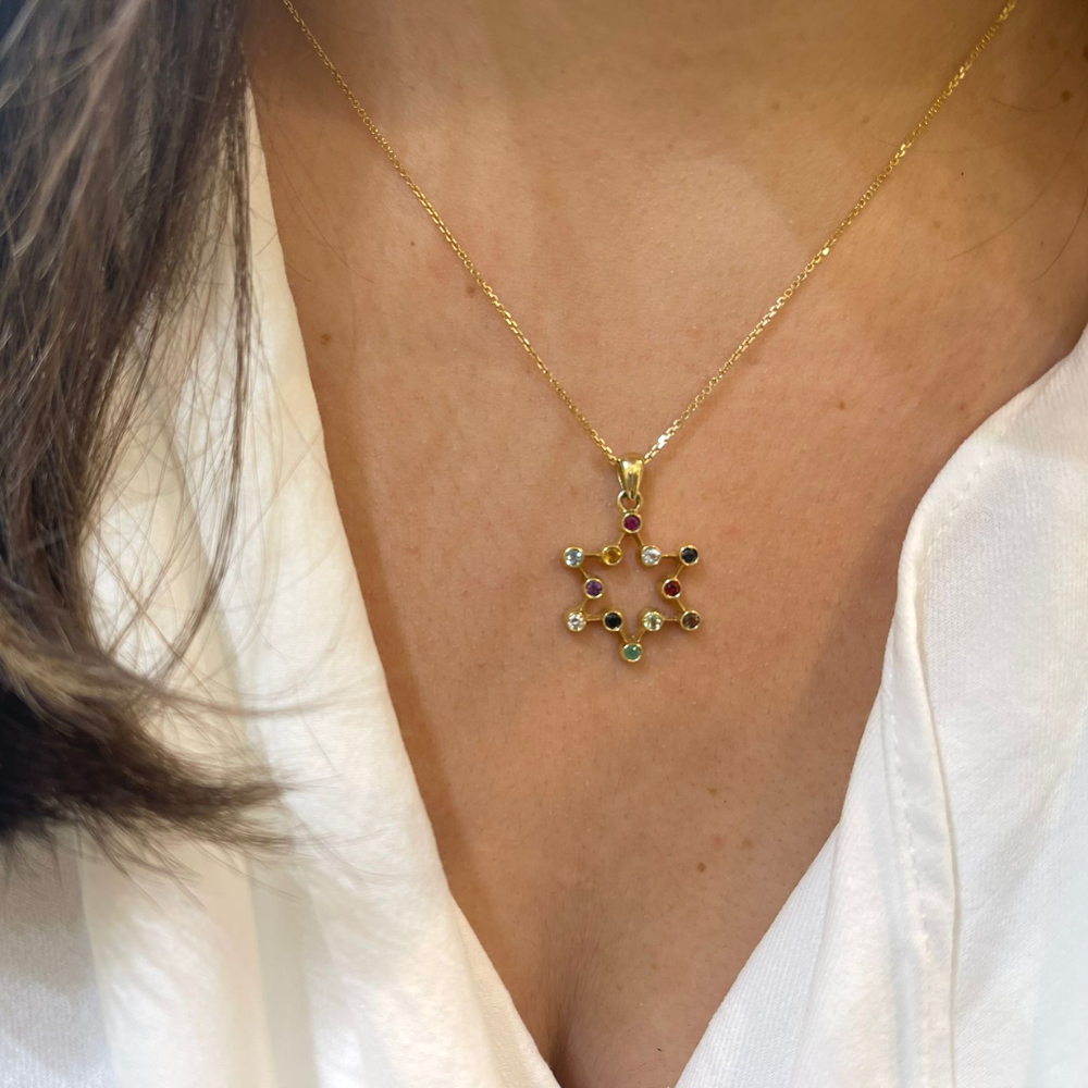 Star of David Pendant - 14K Yellow Gold Stylized Hoshen