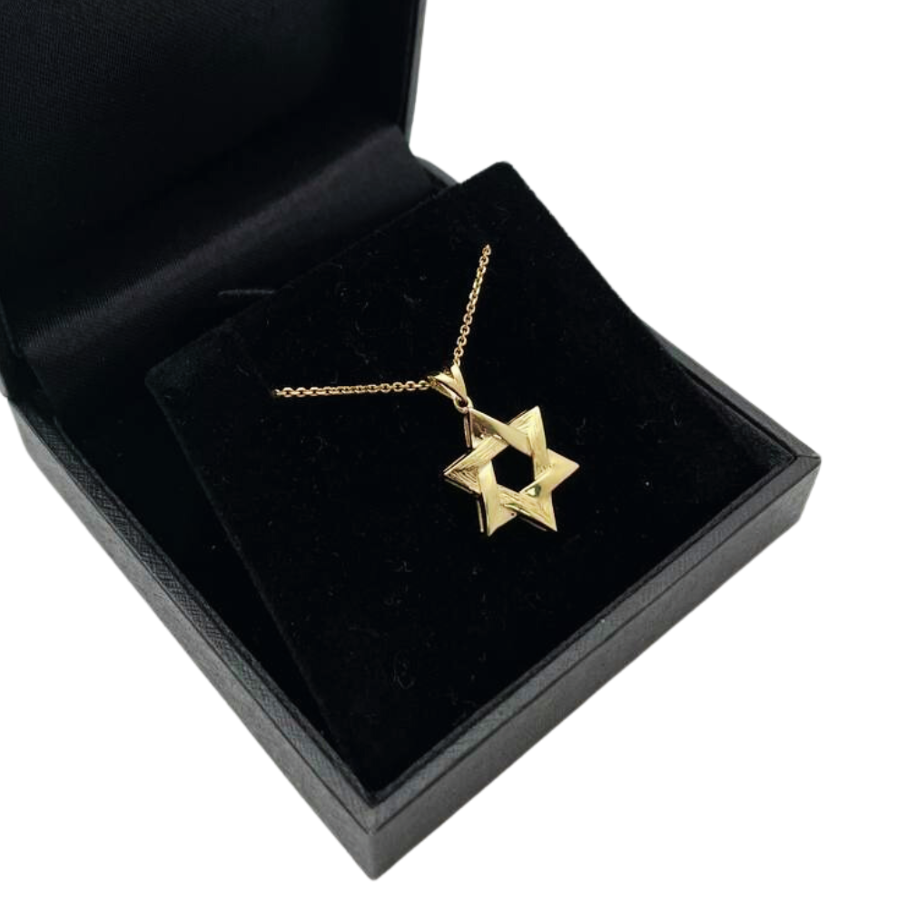 Modern Star of David Pendant in 14K Gold Semi Textured Interwoven Style