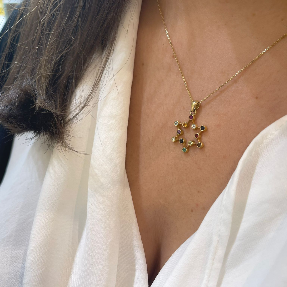 Star of David Pendant - 14K Yellow Gold Stylized Hoshen