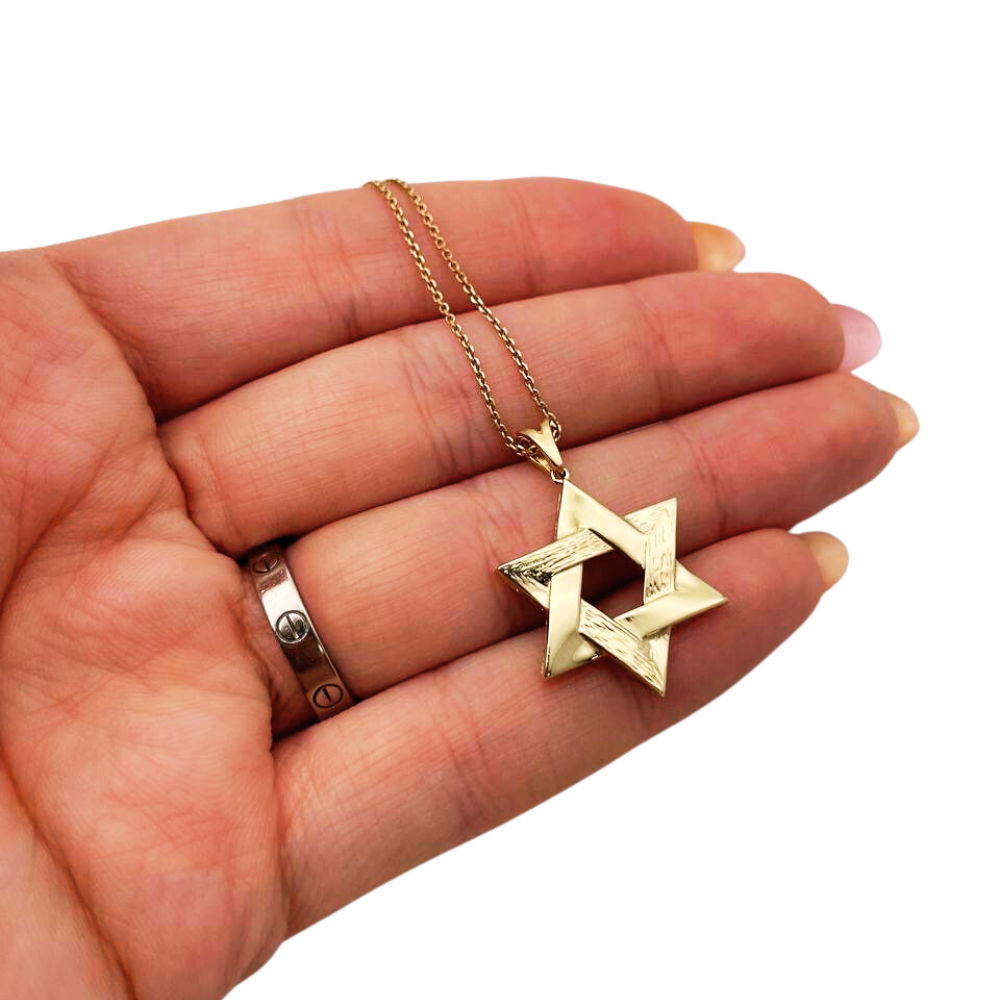 Modern Star of David Pendant in 14K Gold Semi Textured Interwoven Style