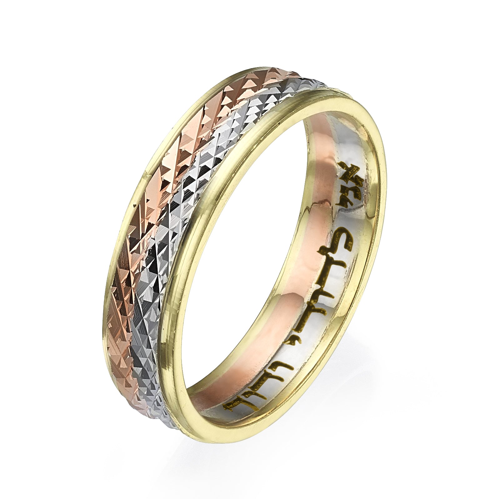 Faceted Tricolor 14K Gold Ani Ledodi Wedding Band