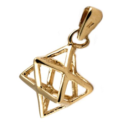 Star of David Pendant - 14k Gold Kabbalistic Merkavah