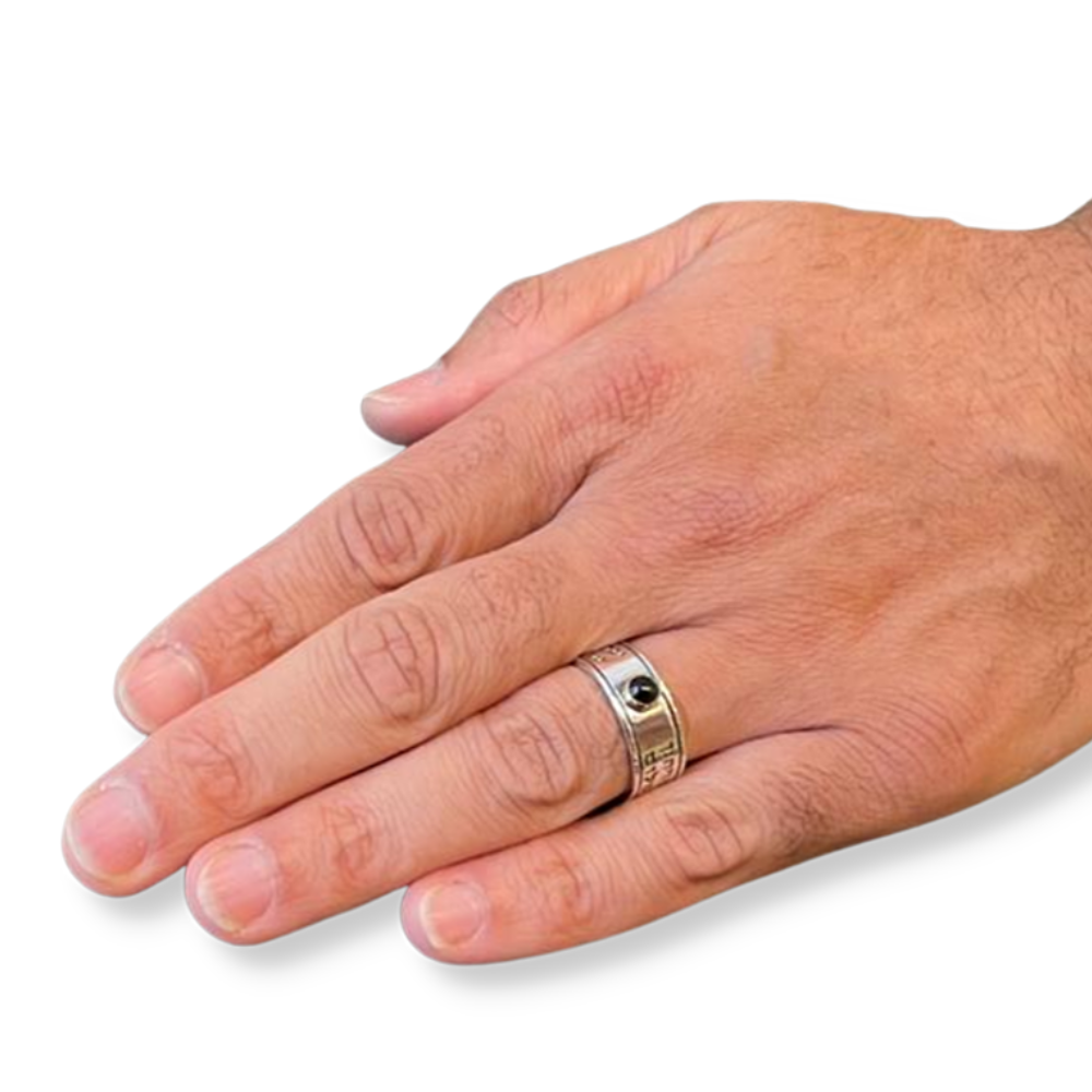 Priestly Blessing Kabbalah Ring - 14K Gold and Silver Black Onyx