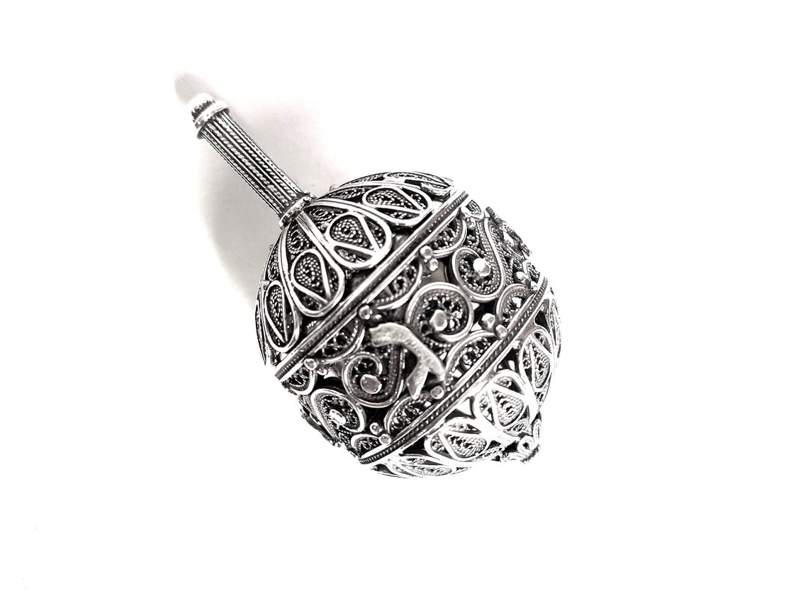Sterling Silver Hanukkah Dreidel with Filigree Art - Oval