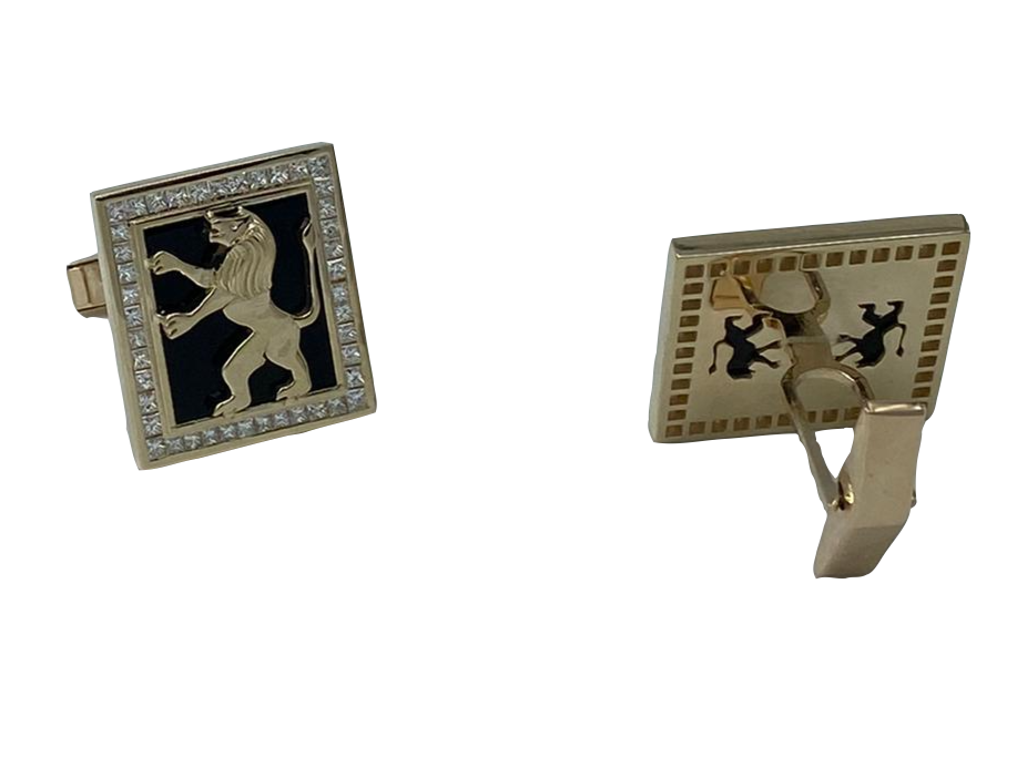 14K Gold Onyx and Diamond Cufflinks with Lion of Judah