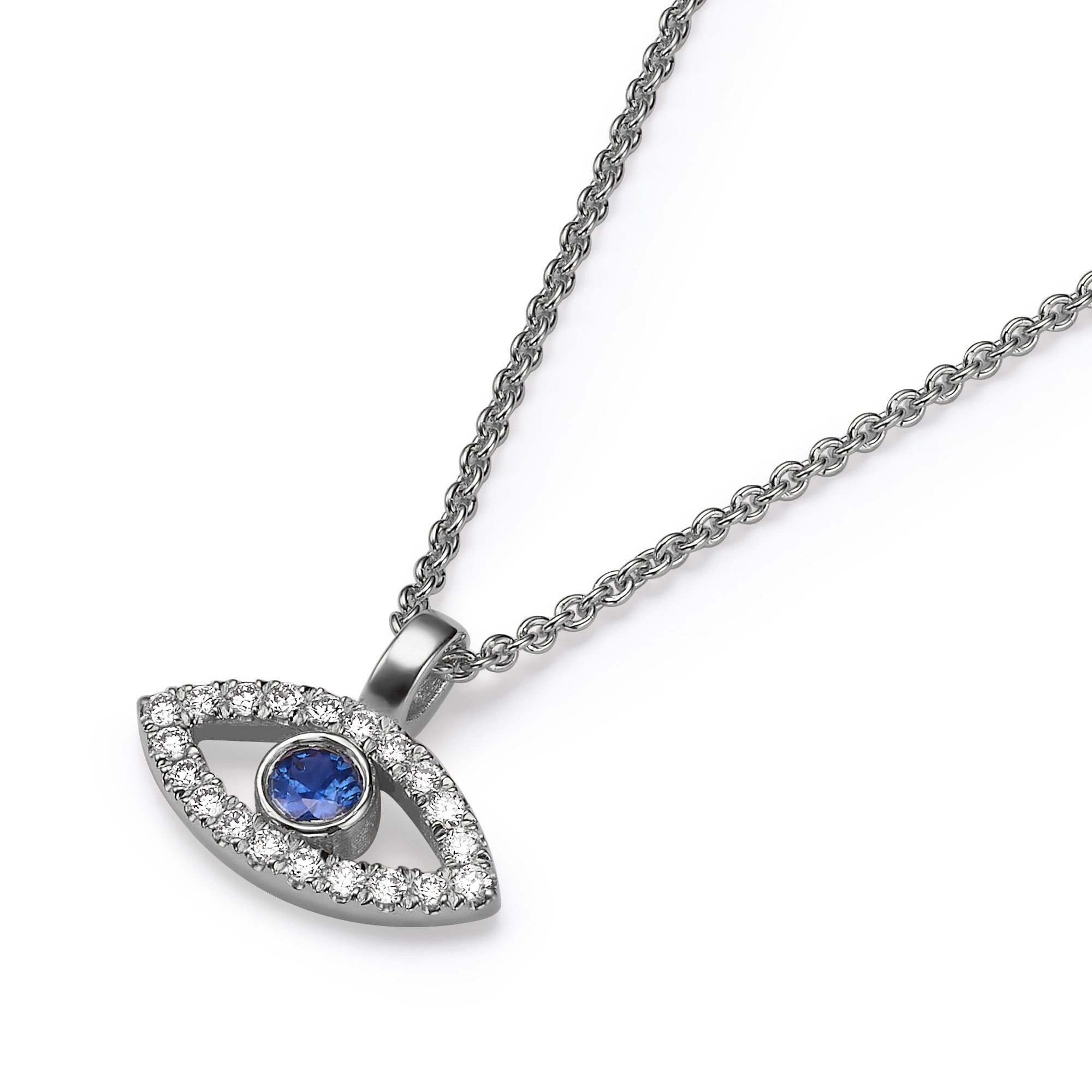 Evil Eye Pendant Chain Set | 18k White Gold | Diamond and Sapphire