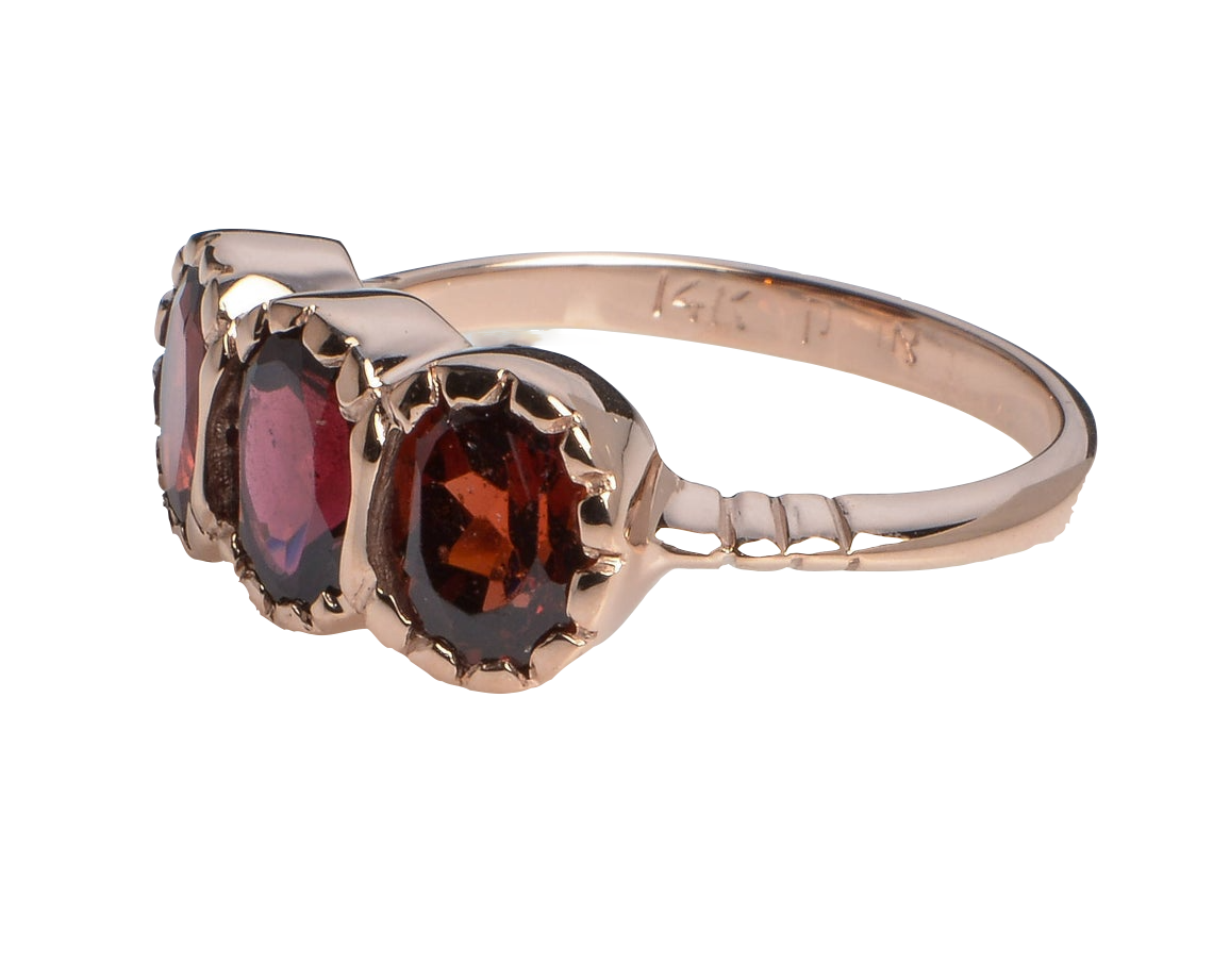 14K Rose Gold Three Garnet Ring