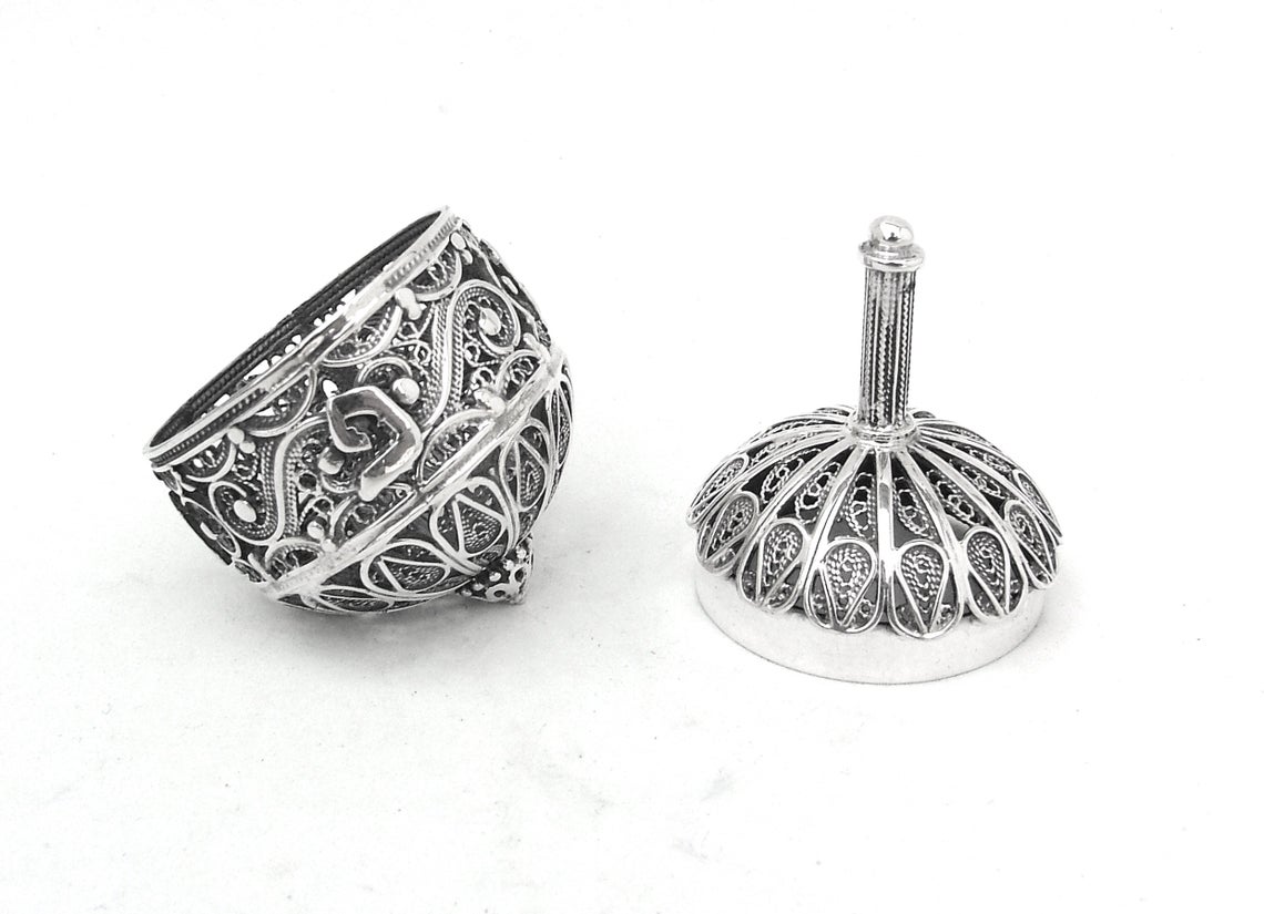 Sterling Silver Hanukkah Dreidel with Filigree Art - Oval