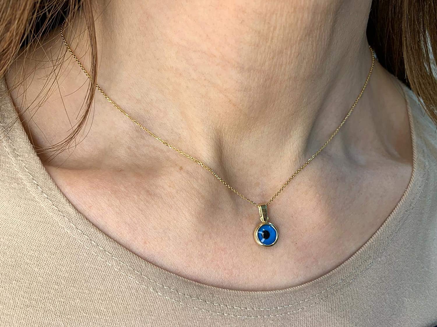 Evil Eye Pendant in 14k Gold Blue Crystal