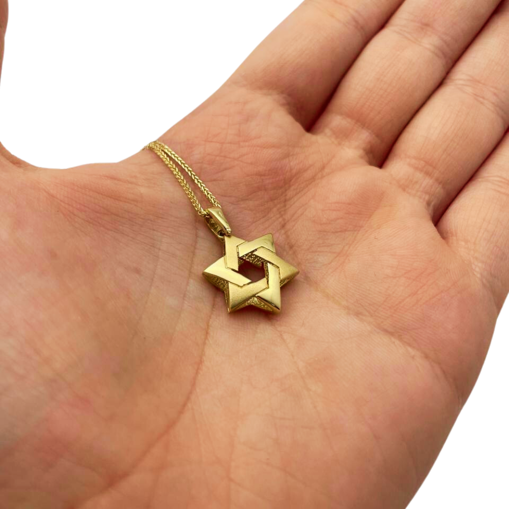 Pillow Intertwined 14k Gold Star of David Pendant