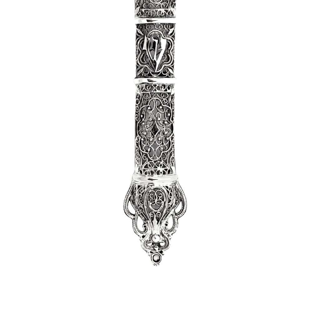 Silver Mezuzah Case with Filigree Art