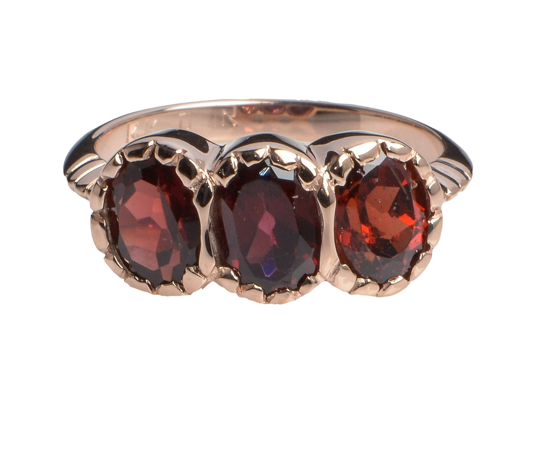 14K Rose Gold Three Garnet Ring