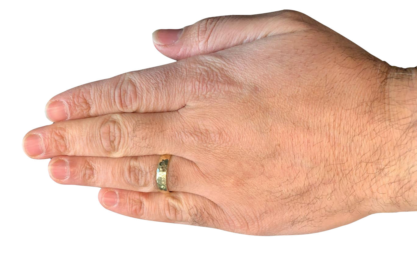 Hammered 14K Gold Wedding Band Laser Engraved