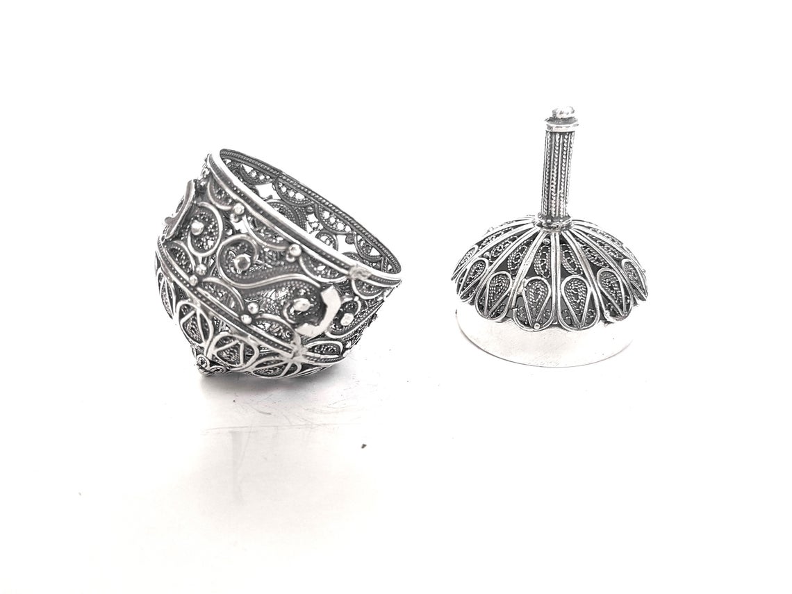 Sterling Silver Hanukkah Dreidel with Filigree Art - Oval