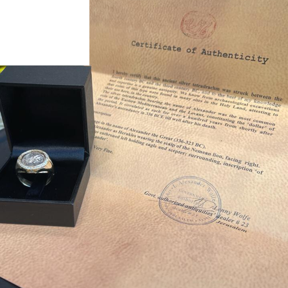 Alexander Coin 14K Gold and Diamond Signet Ring