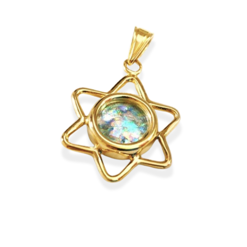 14k Gold Roman Glass Cutout Star of David Pendant