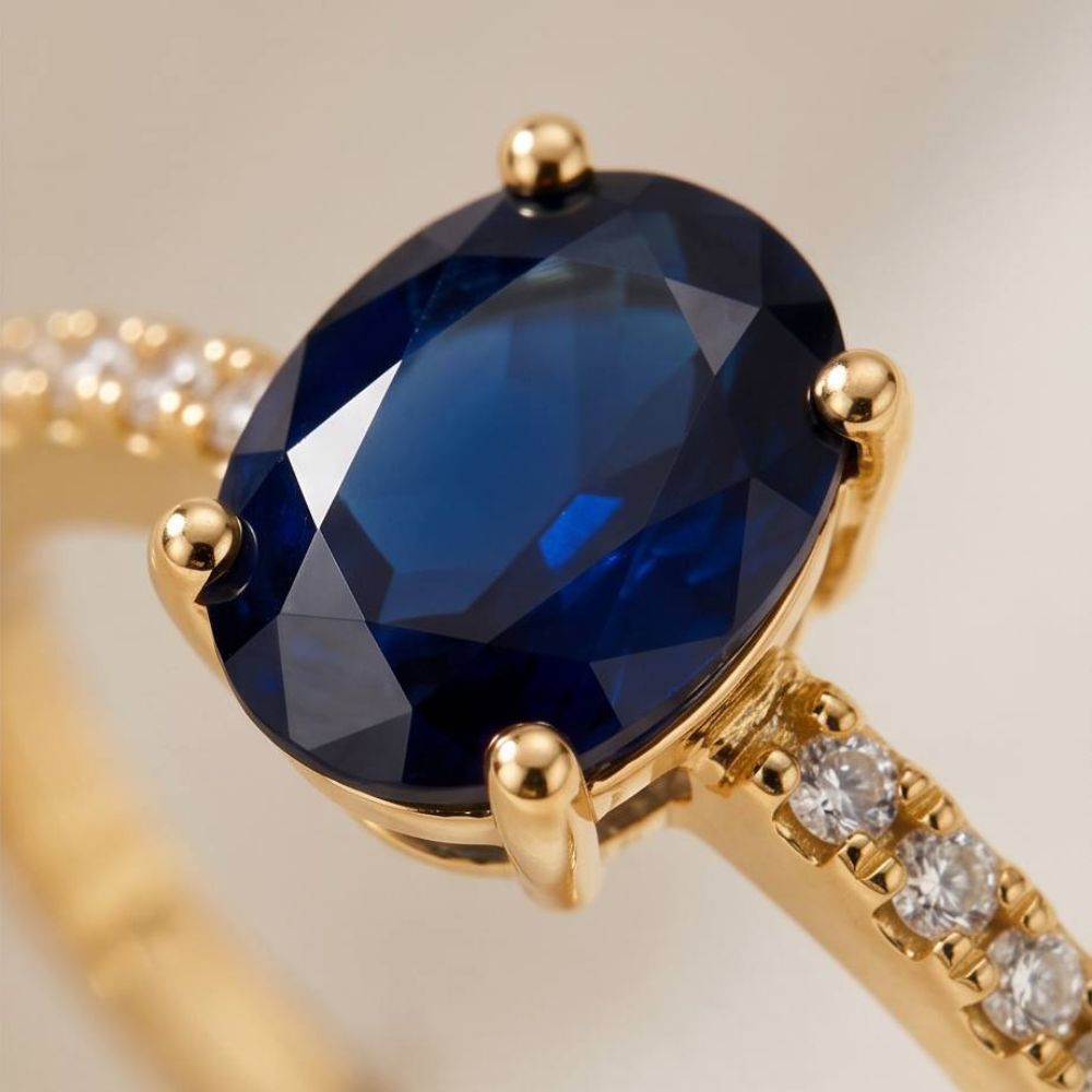 14K Yellow Gold Sapphire & Diamond Ring